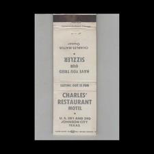 Matchbook Cover Charles' Restaurant & Motel Johnson City TX