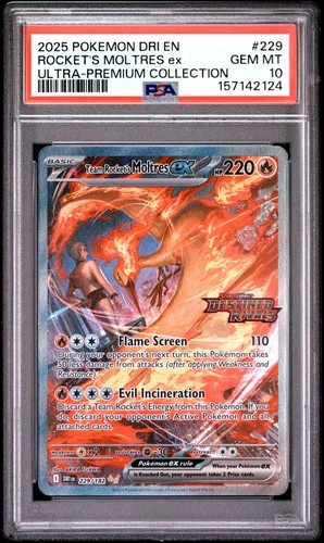 2025 POKEMON DRI EN-DESTINED RIVALS #229 TEAM ROCKET'S MOLTRES EX PSA 10