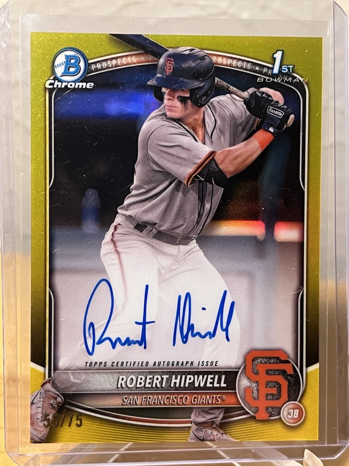 2025 Bowman Chrome Robert Hipwell - 1st Chrome Prospect Auto - Yellow /75 Giants
