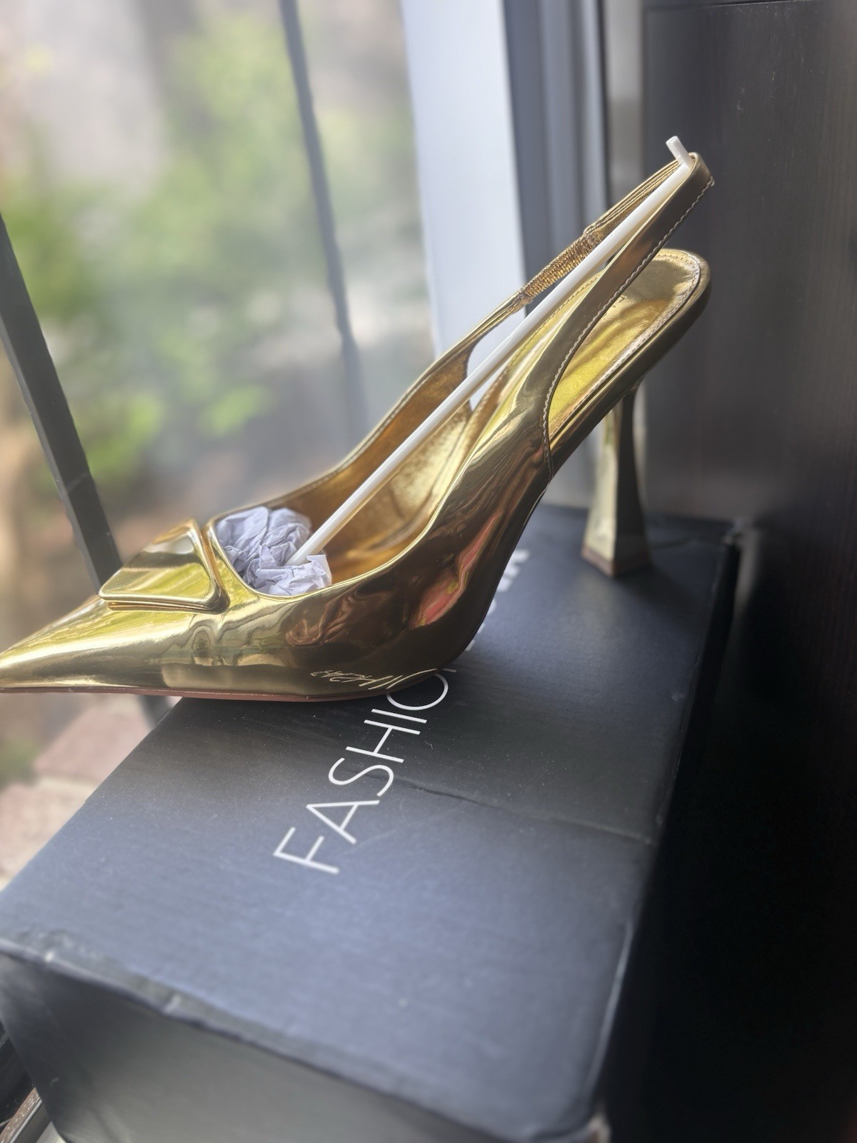 Women’s Gold Slingback Pointed Toe Stiletto Heels Buckle Synthetic 11