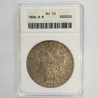 1896-O Morgan Silver Dollar ANACS AU50 in Old Soapbox Holder