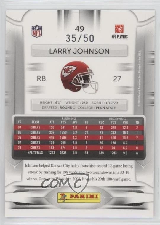 2009 Playoff Prestige Xtra Points Purple /50 Larry Johnson #49 - Image 2 of 2