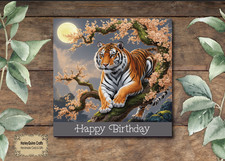 GEN 176 Birthday Card Tiger in a Cherry Blossom Tree   -14.5 cm