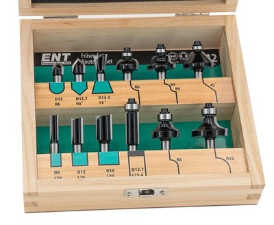 ENT 09012HKB 12-tlg. Fräser Set in Holzkassette - Schaft Ø8mm