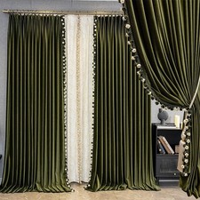 American retro green velvet living room cloth blackout curtain tulle drape C2202