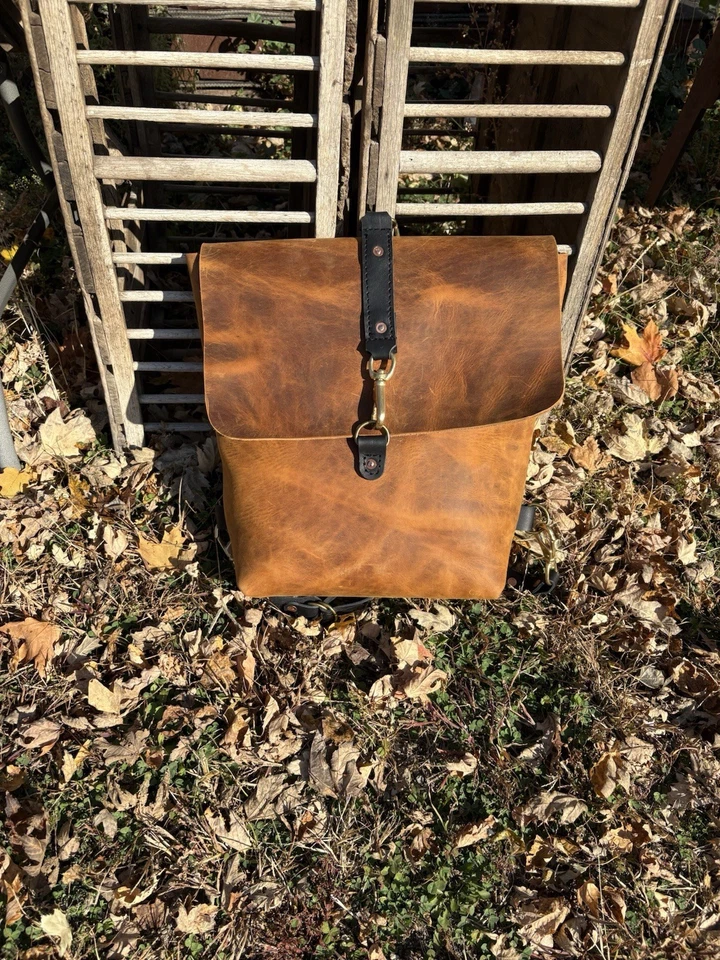 Brown Leather Backpack Trail Outdoors Camping Hiking - Image 3 of 4