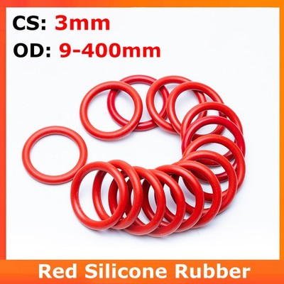 Silikon O-Ringe Dichtring Dichtung Schnurstärke 3mm Außen 9-400mm Rot Gummiring