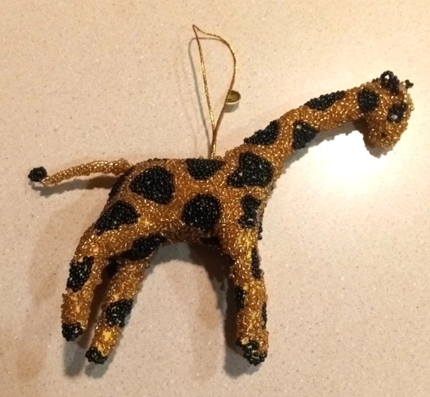 Giraffe Christmas Ornament Beaded Sequins Brown Purple Shiny 5.5" Material Sewn - Image 2 of 4