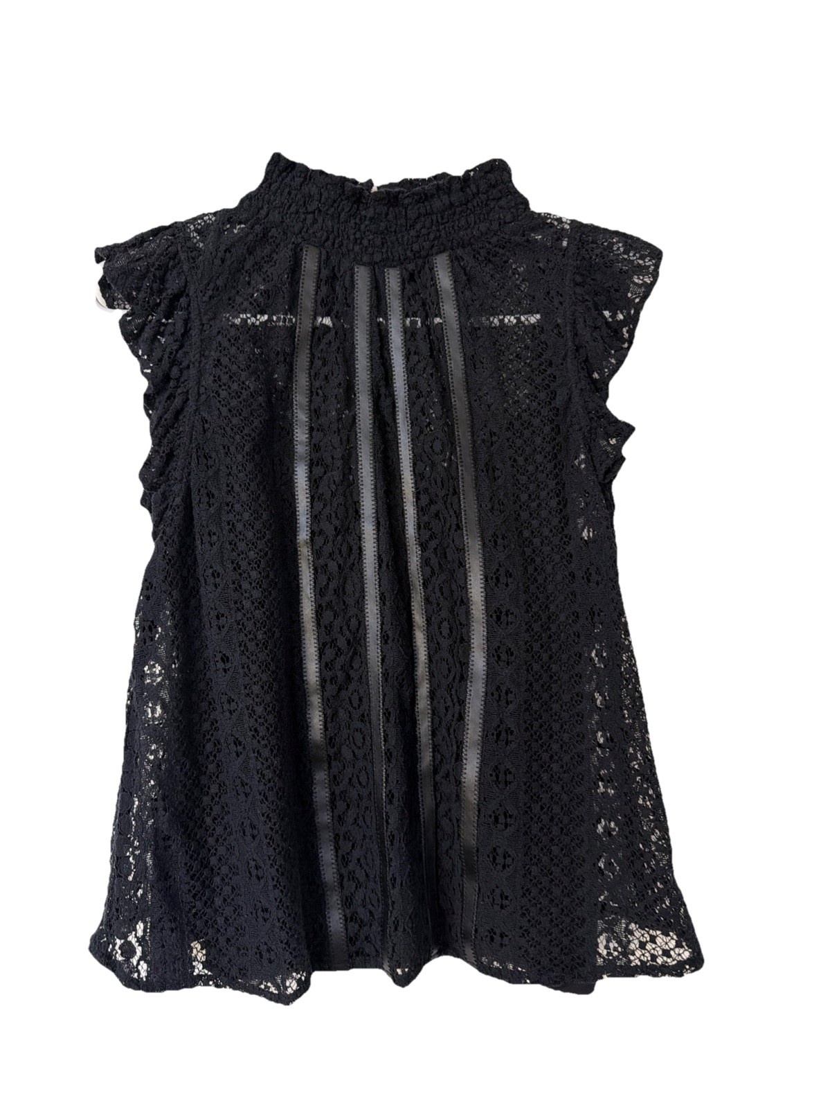 Express Black Faux Leather Lace Ruffle Sleeveless Blouse Top Size S Gothic Edgy