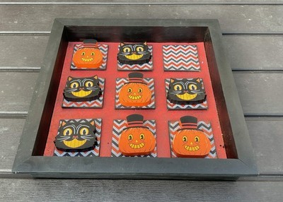 AGSD Halloween Decor - Retro Cat Pumpkin Theme Icons Tic Tac Toe Game