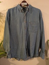 Harriton Men s Medium Denim Button Down Shirt Blue Long Sleeve Work Casual