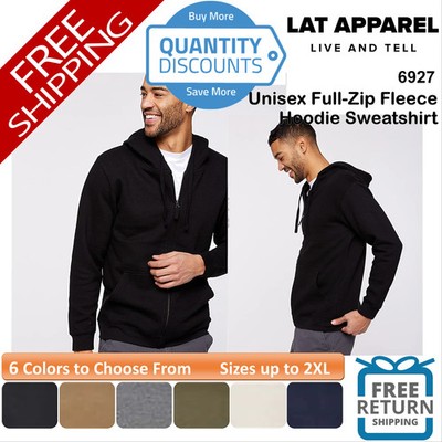   LAT Unisex Full-Zip Fleece Hoodie Sweatshirt Pockets Up To 2XL 6927