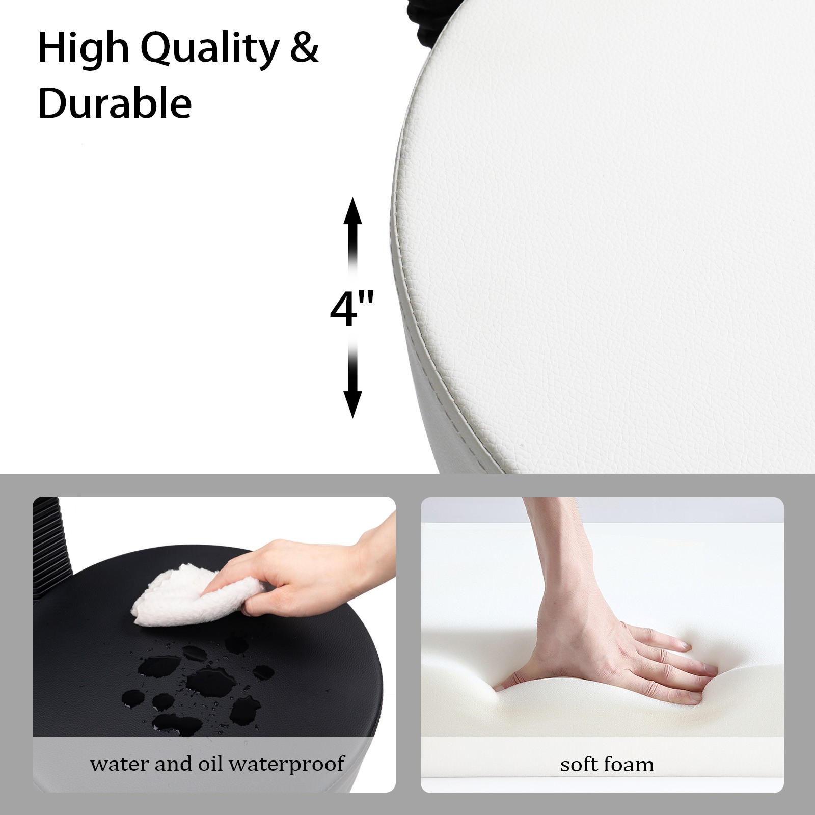 White Rolling Garage Stool Adjustable Height Work Shop Seat for Garage, Salon