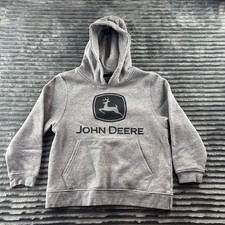 John Deere Hoodie Boy's Size 8 Youth Gray Logo Spell Out Sweatshirt Long Sleeve