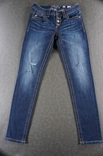Miss Me Jeans Womens 26 Blue Mid Rise Skinny Distressed Button Fly Stretch Denim