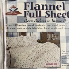 100 Cotton Flannel Deep Pocket Blooming Rose 4 Piece Full Size Sheet Set NOS