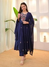 Women Anarkali Cotton Printed Indian Kurta With Pants Dupatta ,Salwar Kameez