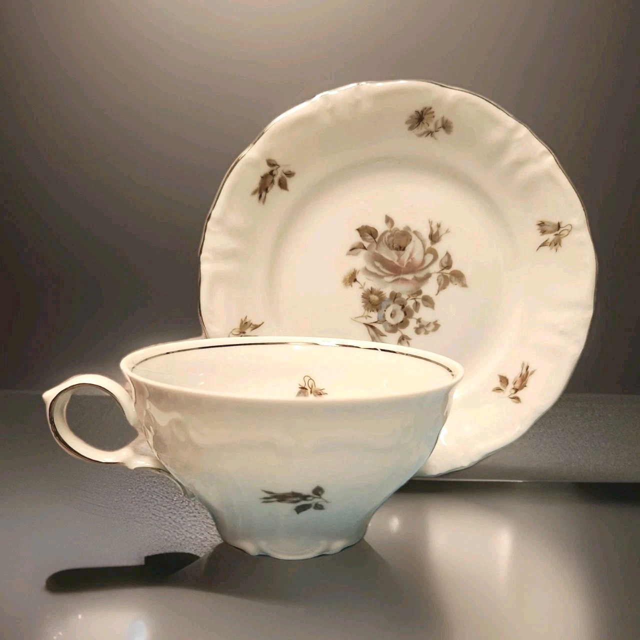 Winterling Schwarzenbach Tea Cup & Saucer Bone China Bavaria, Germany 1955 Mint