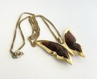 Vintage Crown Trifari Brown Lucite Butterfly Goldtone Necklace 28” BEAUTIFUL — photo 2