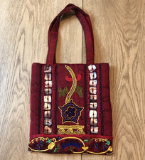 VTG Ornate Beaded Embroidered Purse Madein India Red Silk Square Bag Clutch READ