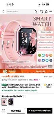 44mm Smart Watch Pink Metal Case Pink Silicone Band 4GB Wireless Calling