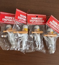 4 Vintage Wooden Christmas Ornaments Lot Baseball Player Cannon Falls