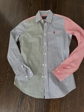 Polo Ralph Lauren Women’s LS Button Down Shirt Color Block Striped Custom Fit 2