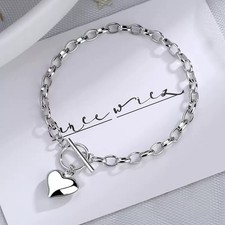 Beautiful Heart Charm Bracelet 925 Sterling Silver Women Girls Jewelry Gift UK