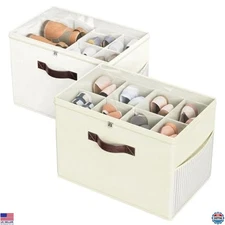 Budding Joy 2-Pack Clear Foldable Shoe Organizer with Adjustable Dividers for