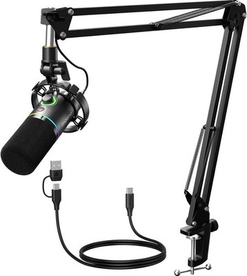 MAONO XLR/USB Dynamisches Mikrofon Set PD200XS RGB Podcast Mikrofon mit Arm