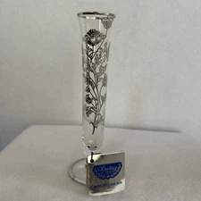 Vintage Silver City Sterling on Crystal Bud Vase Poppies 7” Tall Non Tarnish NWT