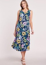 NEW Colorful Tropical Floral Sz Small Sleeveless Midi Dress Side Pockets BLAIR