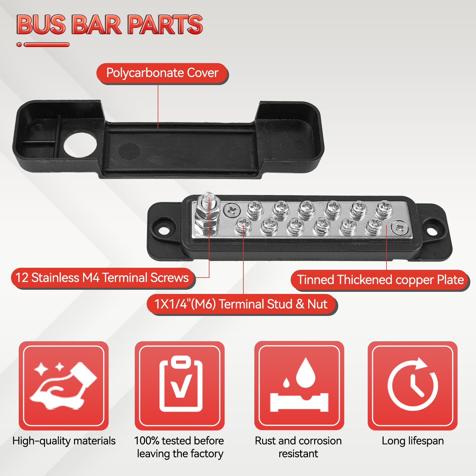 2X Marine Bus Bar 12 Way 48V 180A Positive Negative Bus Bar Car Terminal Block