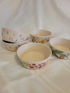 Pillowfort Melamine Lot Of 5 Bowls. Rainbows, Lion/Safari, Vegetables, Flowers
