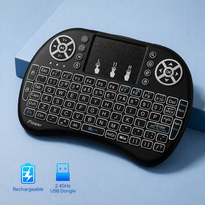Flower Tastatur Keyboard Mini Wireless Backlit Akku Touchpad Smart TV Multitouch