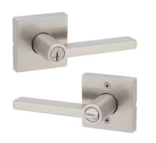 Kwikset Halifax Satin Nickel Keyed Entry Door Lever Square Rose SmartKey