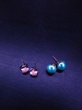 Set Of Small Light Blue And Light Pink Button Stud Earrings