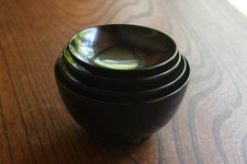 Wajima Lacquered Bowls Set - Black Urushi, Simple Design, Near Mint Condition