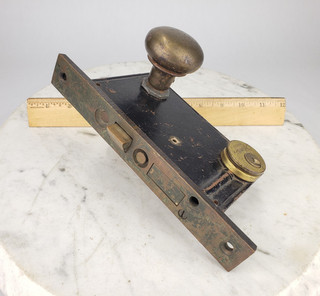 Antique Vintage Y & T Door Mortise Dead Lock Brass Face Works Knobs No Key
