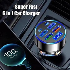 UYUXIO USB C Car Charger Adapter with Voltage Display 6 in1 Super Fast in Car UK