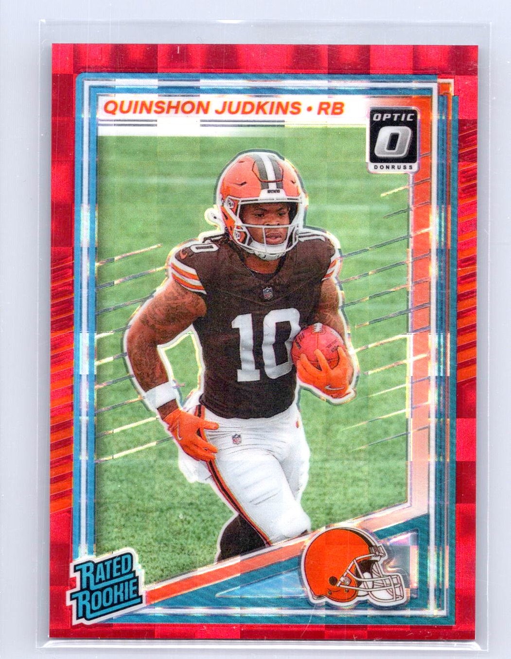 2025 Donruss #330 Quinshon Judkins Optic Rated Rookies Preview Red Pandora
