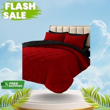 7 Piece California King Comforter Set Reversible Red Black All Season