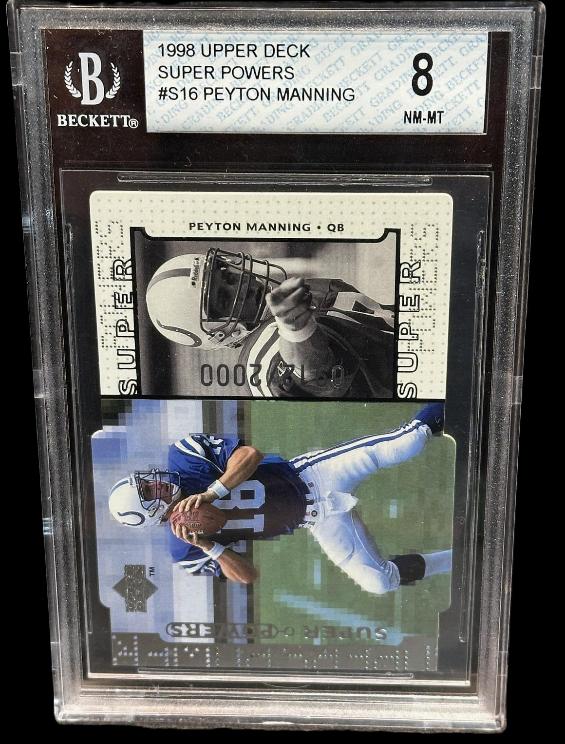 Peyton Manning 1998 Upper Deck Super Powers Die-Cut RC S16 BGS 8 NM-MT /2000 HOF