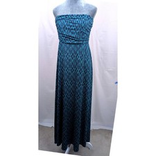 Banana Republic Strapless Maxi Dress Medium Blue Green Geometric Stretch Boho