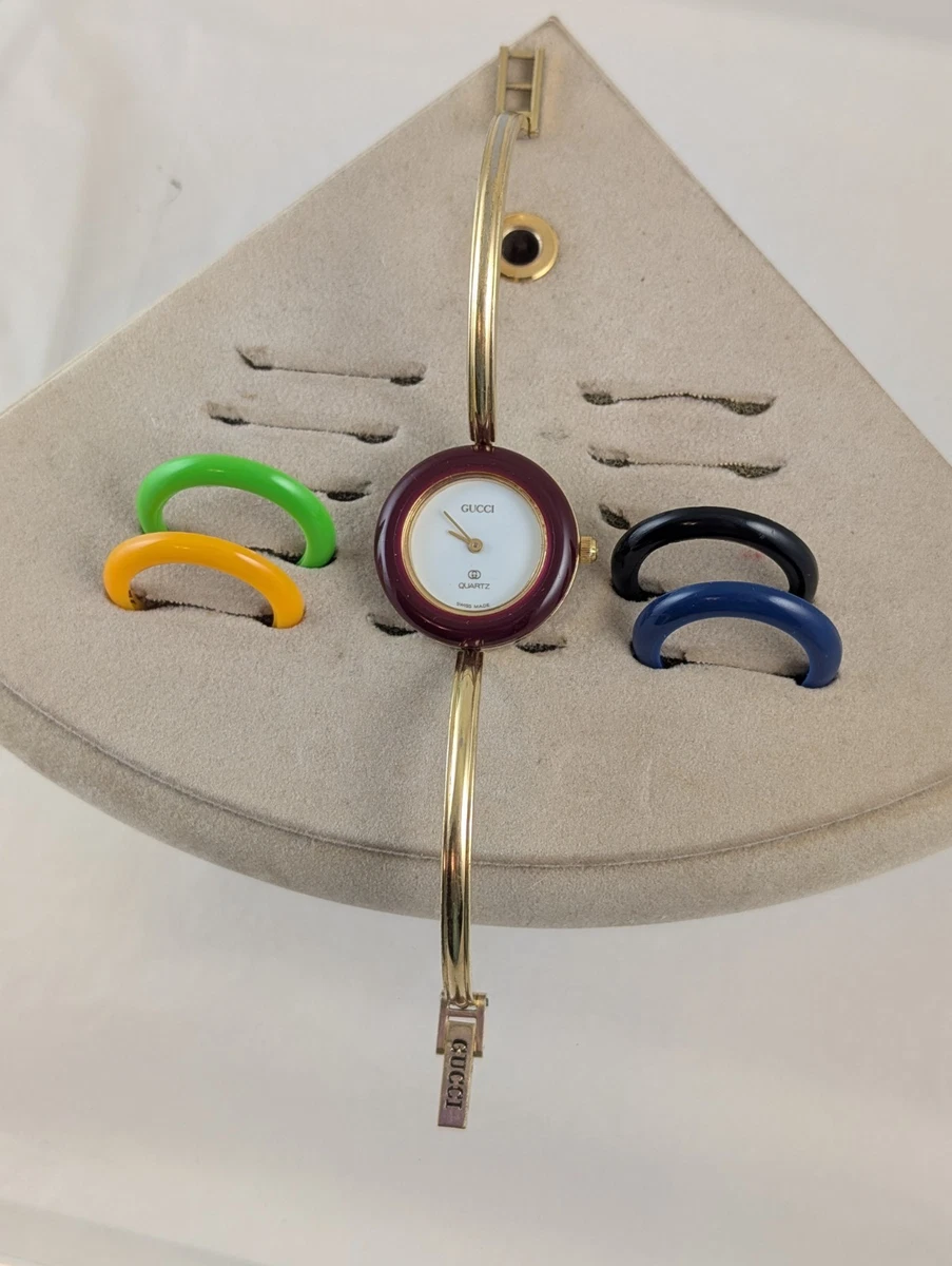 AUTHENTIC GUCCI 1100L BEZEL BANGLE WATCH w/5 Bezels/ PETITE/EXCELLENT Gucci 1100 Round Bangle Wristwatches for sale | eBay main image 2