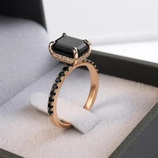 3Ct Emerald Cut lab Created Black Diamond Engagement Ring 14K Rose Gold Plated