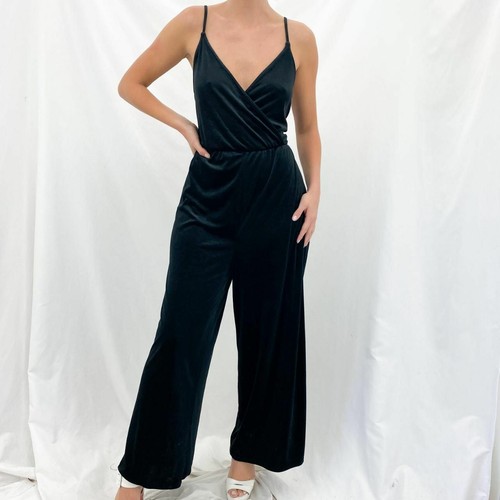Y2k Black Velvet V-Neck Jumpsuit [M] | eBay