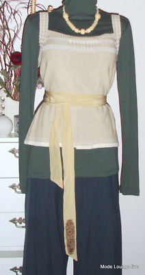 Noa Noa Top Cream New Blouse Shirt Beige Rare Knit Stripes
