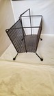 Vintage Lge Mid Century Modern Atomic Black Metal Iron Magazine Rack Perforated — photo 2
