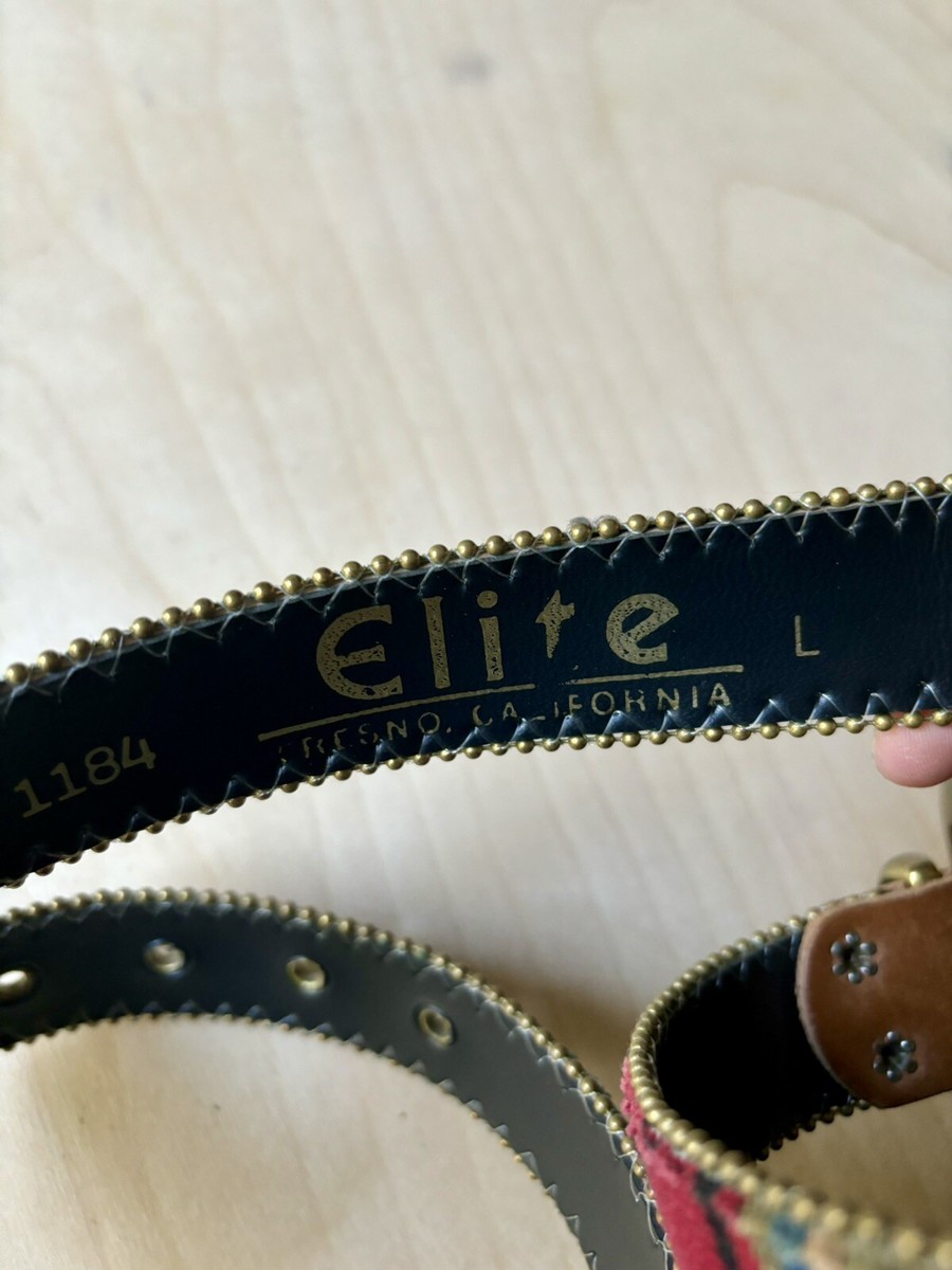 Elite Fresno California Vintage 1997 Western Striped Woven Belt Silver Buckle M Vintage Elite Fresno California Belt, 90s Western Woven Belt  main image 2